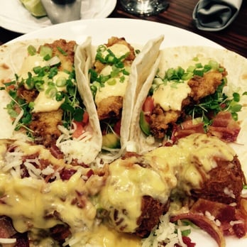 Ganders - Perch tacos with the must try "Gandered" tater tots! - New American Near Me - Grand Rapids, Michigan