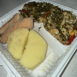 Top Taste - Callaloo and Saltfish w. green bananas and yams. (Breakfast)