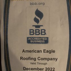American Eagle Roofing - Accreditation certificate A+