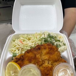 The Schnitzel Haus - Schnitzel Dinner, coleslaw, potato salad