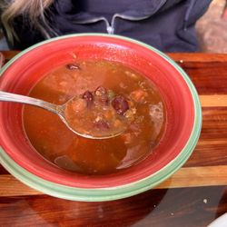 Little Italy - "Minestrone"  this is 100% canned chili watered down. There's ground beef chunks, chili beans, no noodles and taste like taco powder