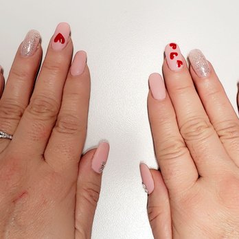 V's Nails Spa - Tammy always pulling off whatever I throw at her. Matte, nude, hand painted hearts, glitter, rhinestones... sure! - Nail Salons Near Me - Irvine, California