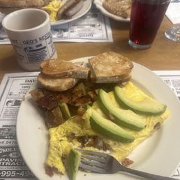 The chicken avocado omelet.