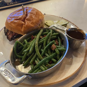 Killen's - Texas Brisket Burger and green beans . - Southern Near Me - Houston, Texas Killen's - Texas Brisket Burger and green beans . - Southern Near Me - Houston, Texas