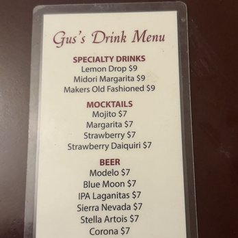 Gus's Steakhouse - Some drink menus I found - Steakhouses Near Me - Sonora, California