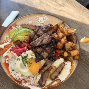Pancakes & Toast Cafe - Red chilaquiles with steak - Breakfast & Brunch Near Me - Gilroy, California Pancakes & Toast Cafe - Red chilaquiles with steak - Breakfast & Brunch Near Me - Gilroy, California
