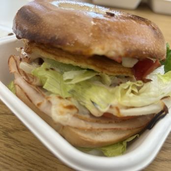 Pie Cafe - Turkey, egg and cheese bagel with added turkey bacon - Coffee & Tea Near Me - Willowick, Ohio