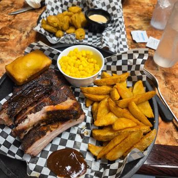 Cracker Jacks Barbecue - Half order baby back ribs and corn kernels. - Barbeque Near Me - Lancaster, California Cracker Jacks Barbecue - Half order baby back ribs and corn kernels. - Barbeque Near Me - Lancaster, California