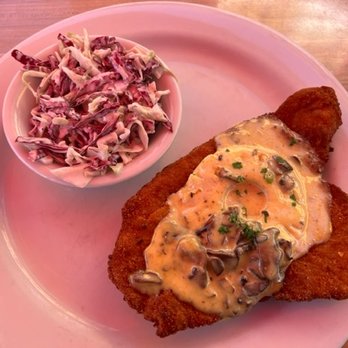 Beda's Biergarten - Rahmschnitzel with coleslaw - German Near Me - San Luis Obispo, California Beda's Biergarten - Rahmschnitzel with coleslaw - German Near Me - San Luis Obispo, California