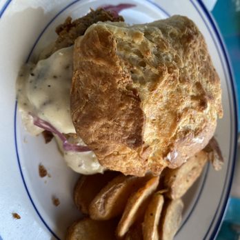 Big Bear Biscuits - Rodeo- fried short rib, pickled onions and gravy (so good!) - Breakfast & Brunch Near Me - Indianapolis, Indiana