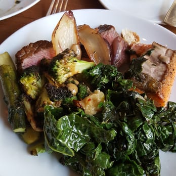 Cascina Spinasse - Prime rib, salmon, kale, and broccoli. - Italian Near Me - Seattle, Washington