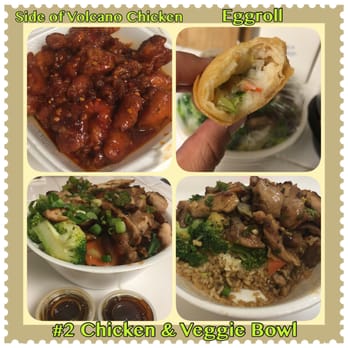 Tikiyaki - 1/13/16: Side Order of Volcano Chicken (not bad), Eggroll (a-ok) & Teriyaki Chicken/Veggie Bowl (yummy!) w/ Brown Rice & Haberno Sauces - Fast Food Near Me - Orange, California Tikiyaki - 1/13/16: Side Order of Volcano Chicken (not bad), Eggroll (a-ok) & Teriyaki Chicken/Veggie Bowl (yummy!) w/ Brown Rice & Haberno Sauces - Fast Food Near Me - Orange, California