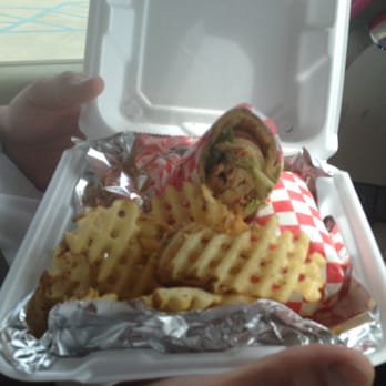 Bull Chicks - Spicy chicken wrap an waffle fries - Burgers Near Me - Baton Rouge, Louisiana