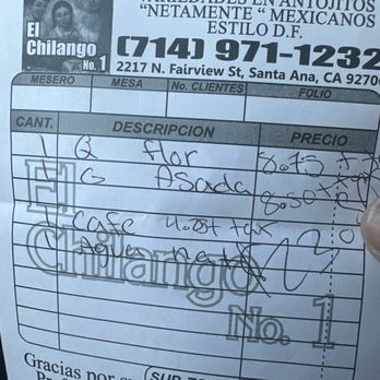 El Chilango No 1 - Shady charging practices charged me for water prices are not the same from menu. - Mexican Near Me - Santa Ana, California El Chilango No 1 - Shady charging practices charged me for water prices are not the same from menu. - Mexican Near Me - Santa Ana, California