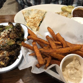 Floret - Quesadilla, sweet potatoes fries, and Brussels sprouts - all tasty - Vegetarian Near Me - Seattle, Washington Floret - Quesadilla, sweet potatoes fries, and Brussels sprouts - all tasty - Vegetarian Near Me - Seattle, Washington