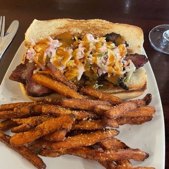 Bullfinch Brewpub - The shamrock sandwich with sweet potato fries - Brewpubs Near Me - Syracuse, New York Bullfinch Brewpub - The shamrock sandwich with sweet potato fries - Brewpubs Near Me - Syracuse, New York