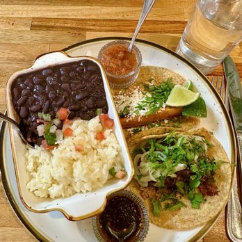 Cantina - Sweet potato taco and lamb taco with butter rice and black beans - Mexican Near Me - Cincinnati, Ohio