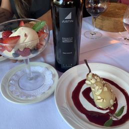 White chocolate ice cream and poached pear Justin Reserve Cabernet White chocolate ice cream and poached pear Justin Reserve Cabernet
