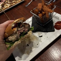 This blue cheese burger was the best burger I have had in a long time.  Juicy and perfect.  Sweet pot. fries were outstanding.