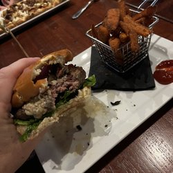 Napper Tandy's Millis - This blue cheese burger was the best burger I have had in a long time.  Juicy and perfect.  Sweet pot. fries were outstanding.
