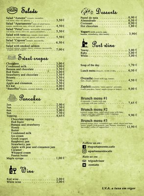 Menu photo 3 Apartamento Café & Snack Bar Porto, 13 Menu photo 3 Apartamento Café & Snack Bar Porto, 13
