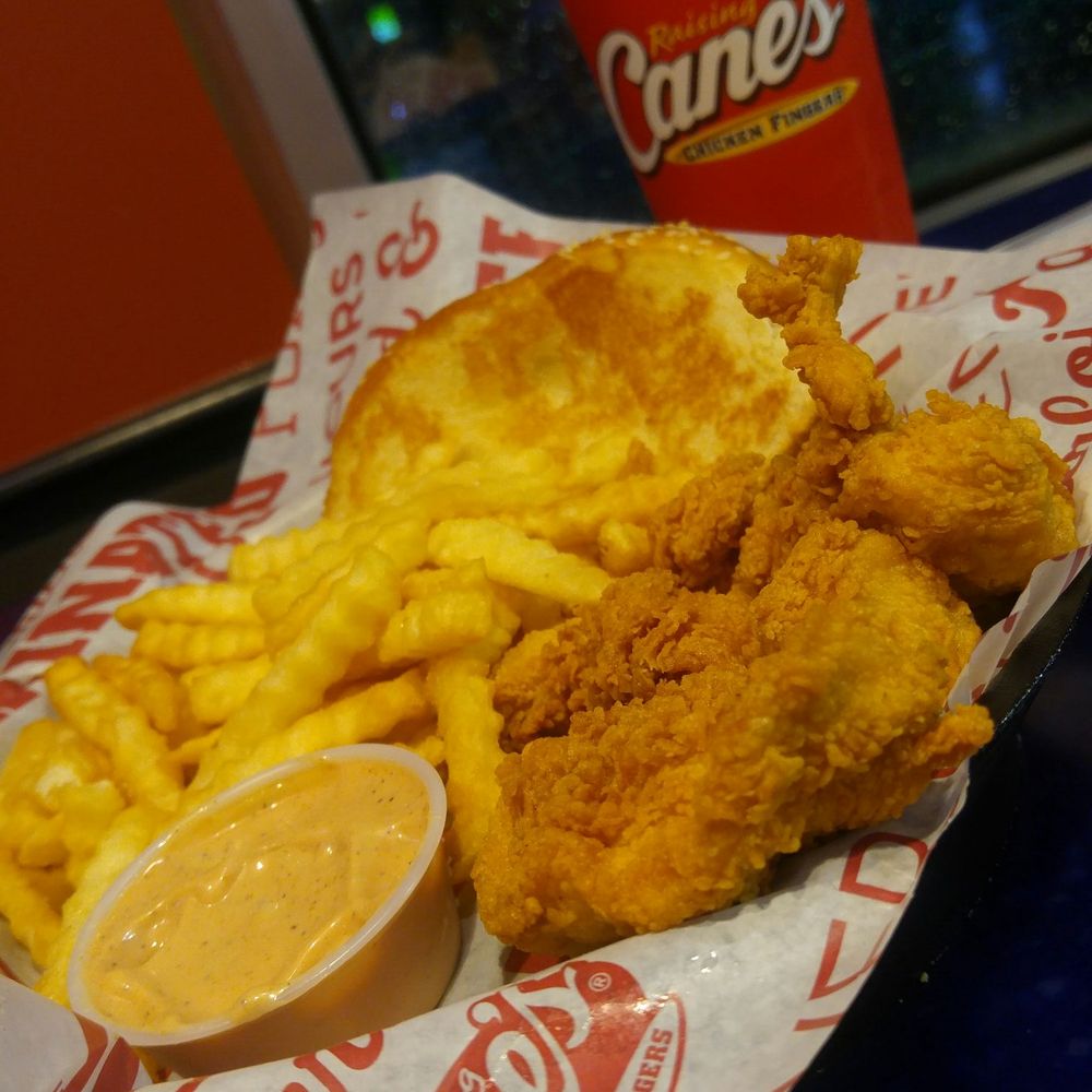 Raising Cane's Chicken Fingers - 3 finger combo and a lemonade $7.88 out the door. - Fast Food Near Me - Naperville, Illinois Raising Cane's Chicken Fingers - 3 finger combo and a lemonade $7.88 out the door. - Fast Food Near Me - Naperville, Illinois