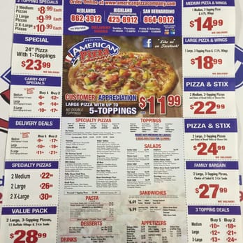 American Pizza - Menu with specials. 07/05/16 - Pizza Near Me - Highland, California American Pizza - Menu with specials. 07/05/16 - Pizza Near Me - Highland, California