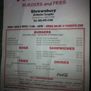 Five Guys - Menu - Burgers Near Me - Shrewsbury, Massachusetts