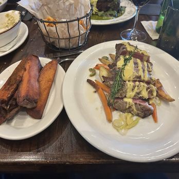 Harvest at the Masonic - Steak and sweet potato fries. - New American Near Me - McKinney, Texas Harvest at the Masonic - Steak and sweet potato fries. - New American Near Me - McKinney, Texas