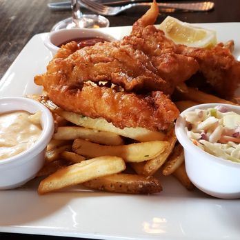 Ketch Harbor Pub - Nicely battered cod Fish & chips with garlic fries - Seafood Near Me - Half Moon Bay, California