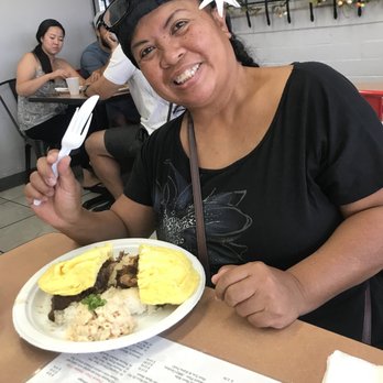 Button Up Cafe - My mom enjoying the Short Rib Moco - Breakfast & Brunch Near Me - Pearl City, Hawaii Button Up Cafe - My mom enjoying the Short Rib Moco - Breakfast & Brunch Near Me - Pearl City, Hawaii