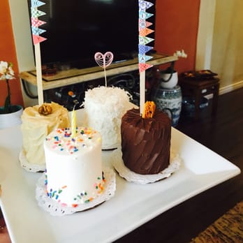 Cake Monkey Bakery - mini cakes: carrot, chocolate on chocolate, vanilla on vanilla (aka confetti cake) and coconut w/ cake toppers! - Bakeries Near Me - Los Angeles, California