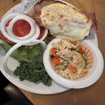 Bull On the Beach - The Combo with pit beef and ham on a Kaiser roll with pasta salad side - American Near Me - Ocean City, Maryland Bull On the Beach - The Combo with pit beef and ham on a Kaiser roll with pasta salad side - American Near Me - Ocean City, Maryland