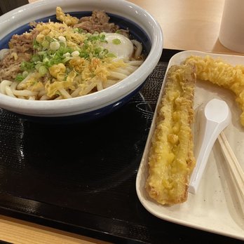 Marugame Udon - Nikutama udon, fish cake tempura, shrimp tempura - Japanese Near Me - Costa Mesa, California