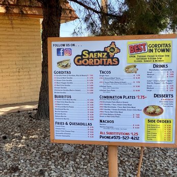 Saenz Gorditas - Drive through menu ... followed by a Loud little squawk box asking "how can I help you today?" - Mexican Near Me - Las Cruces, New Mexico Saenz Gorditas - Drive through menu ... followed by a Loud little squawk box asking "how can I help you today?" - Mexican Near Me - Las Cruces, New Mexico