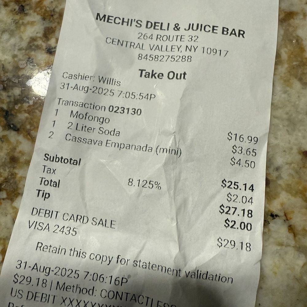 Mechi's - My receipt. - Juice Bars & Smoothies Near Me - Central Valley, New York Mechi's - My receipt. - Juice Bars & Smoothies Near Me - Central Valley, New York