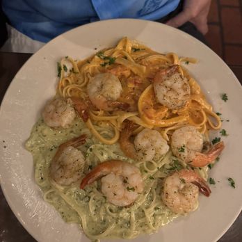 Virgilio's - Spilt dish half pesto half vodka with shrimp. Heavenly! - Italian Near Me - Charlotte Amalie, Virgin Islands Virgilio's - Spilt dish half pesto half vodka with shrimp. Heavenly! - Italian Near Me - Charlotte Amalie, Virgin Islands