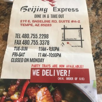 Beijing Express - Front of menu - Chinese Near Me - Tempe, Arizona