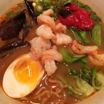 RAMEN-SAN - Vegetable Ramen with added shrimp and molten egg - Ramen Near Me - Chicago, Illinois RAMEN-SAN - Vegetable Ramen with added shrimp and molten egg - Ramen Near Me - Chicago, Illinois