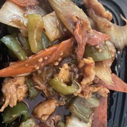 Not shrimp and more vegetables than chicken