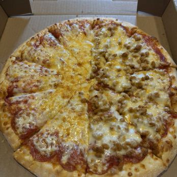 Pizza by Rosa's - Pepperoni on half under the cheese and then sausage on the other - Pizza Near Me - Bozeman, Montana Pizza by Rosa's - Pepperoni on half under the cheese and then sausage on the other - Pizza Near Me - Bozeman, Montana