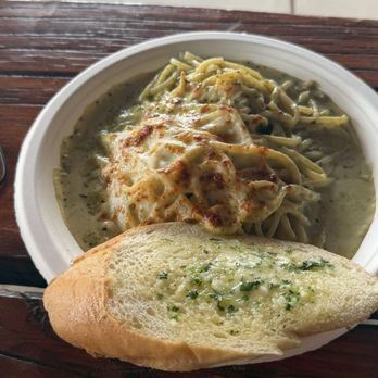 The Rim Rock Patio - Baked pasta with pesto sauce. - Pizza Near Me - Torrey, Utah The Rim Rock Patio - Baked pasta with pesto sauce. - Pizza Near Me - Torrey, Utah