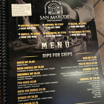 San Marcos Mexican Restaurant - Burlington - menu for the restaurant - Mexican Near Me - Burlington, North Carolina