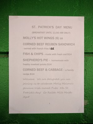 Menu photo 2 Molly Malone's Irish Pub Tampa, FL