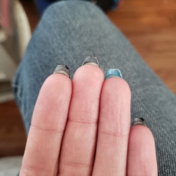 Kim’s Nail & Spa - Their version of a good job....nail tips unevenly painted and filed. - Nail Salons Near Me - Southington, Connecticut