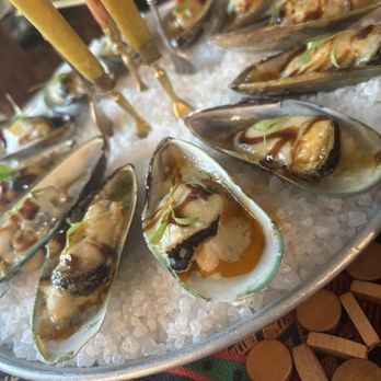 The Neon Sun - Green mussels with chili oil, furikake, micro cilantro - Seafood Near Me - Los Angeles, California The Neon Sun - Green mussels with chili oil, furikake, micro cilantro - Seafood Near Me - Los Angeles, California
