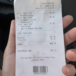 My receipt with date and time stamps!
