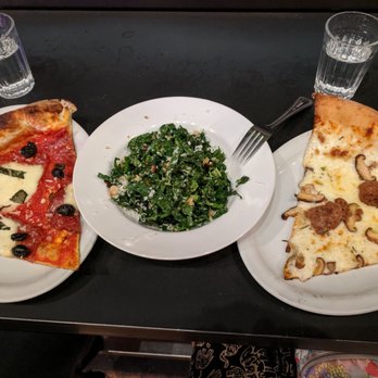 Time Market - A slice of the Calabrese pizza, a small kale salad, and a slice of the Shiitake pizza - Pizza Near Me - Tucson, Arizona