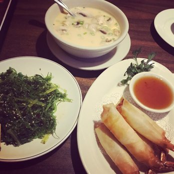 Thai and Thai - Seaweed salad, shrimp in a blanket and TomKha soup. Excellent! - Thai Near Me - Columbus, Georgia Thai and Thai - Seaweed salad, shrimp in a blanket and TomKha soup. Excellent! - Thai Near Me - Columbus, Georgia