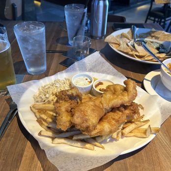 Yard House - Fish and chips! The slaw and dipping sauce go excellent with the fish. - New American Near Me - Atlanta, Georgia Yard House - Fish and chips! The slaw and dipping sauce go excellent with the fish. - New American Near Me - Atlanta, Georgia